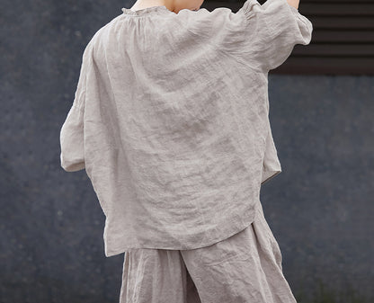 edoa Oversized High Count Hemp Ruffle Blouse
