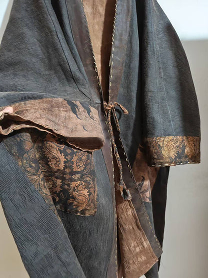 Reversible Mud Silk Linen Blend Jacquard Kimono Coat co0244 X336
