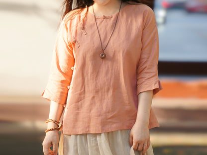 edoa Linen Cheongsam Blouse