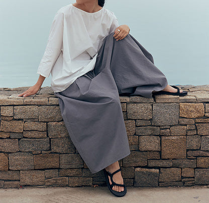 edoa Gray Loose Fitting High Densit Japanese Sun-dried Cotton Wide Leg Pants