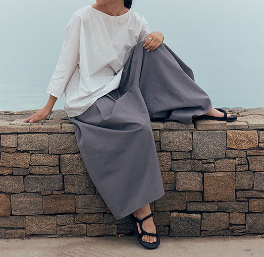 edoa Gray Loose Fitting High Densit Japanese Sun-dried Cotton Wide Leg Pants