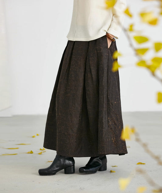 edoa Mud Noil Silk A-line Pleated Skirt