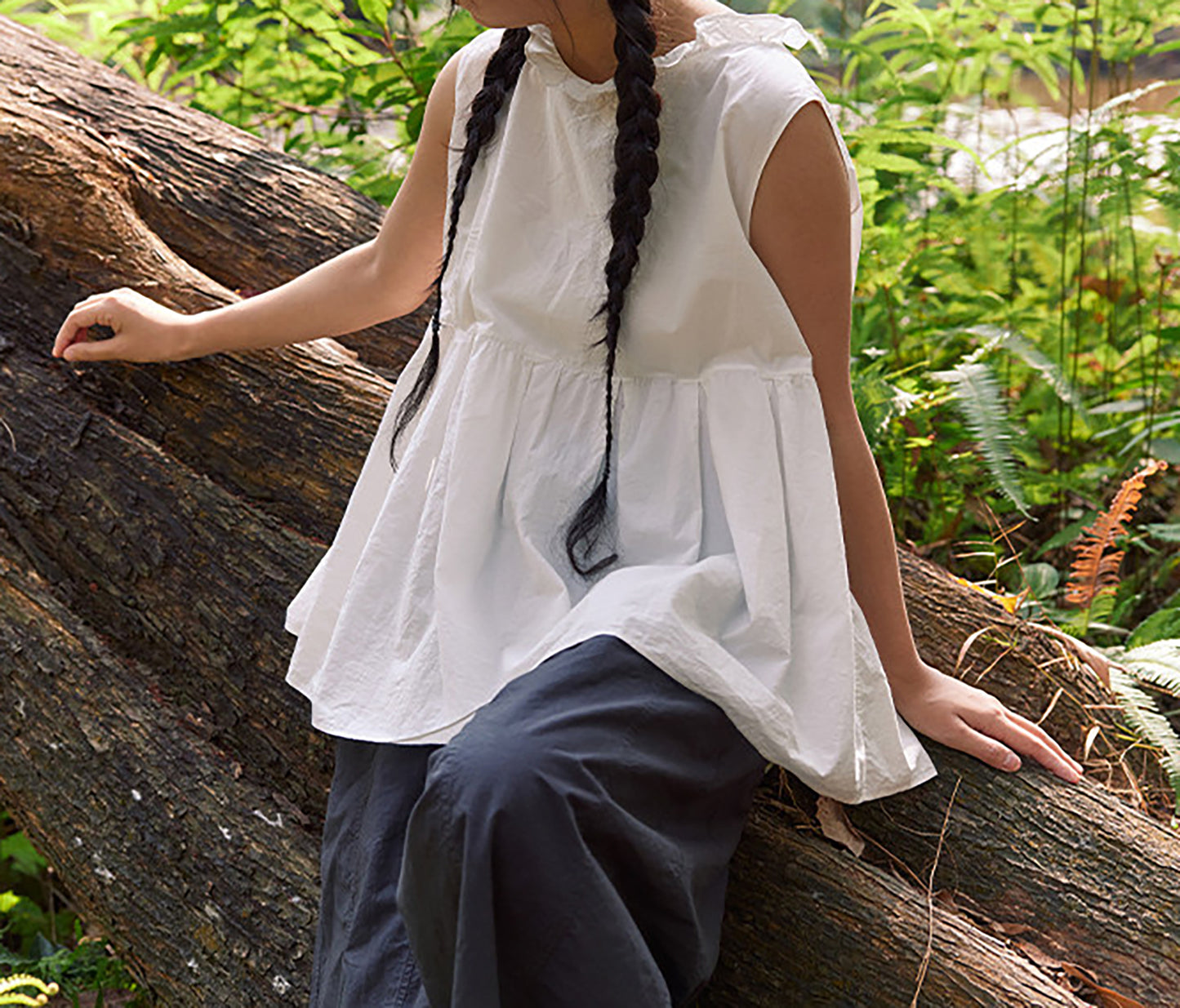 edoa Summer Cotton Sleeveless Peplum Blouse