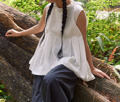 edoa Summer Cotton Sleeveless Peplum Blouse
