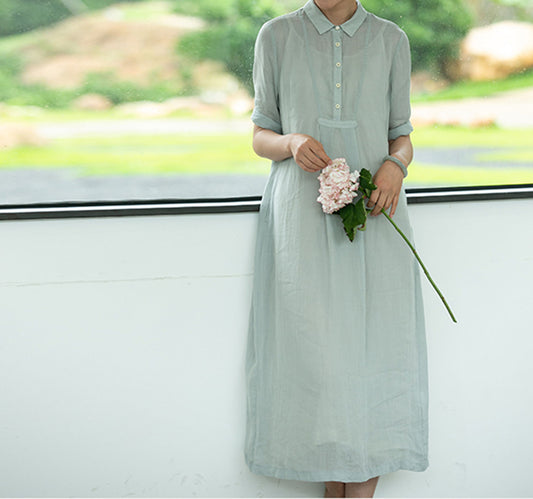 edoa High Counted Ramie A-line Shirt Dress 