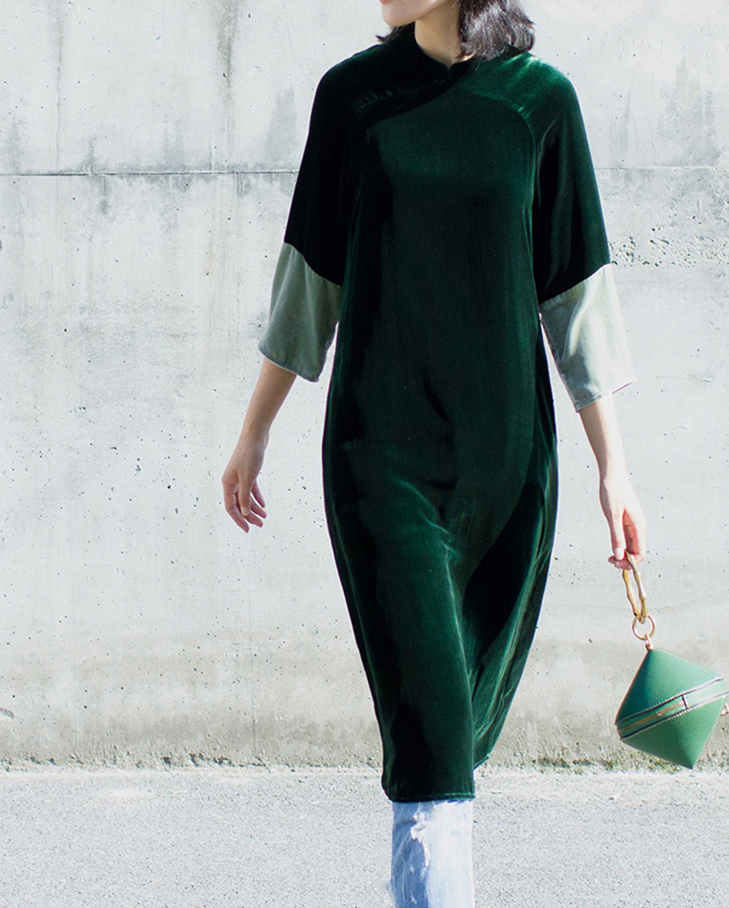 edoa Two Tone Silk Velvet Modified Qipao