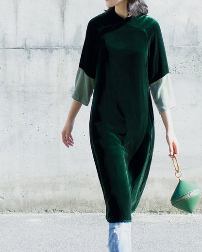edoa Two Tone Silk Velvet Modified Qipao