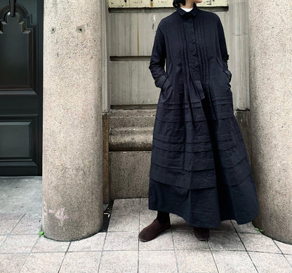 edoa Paper Cotton Pintuck Pleated Medieval Shirt Dress