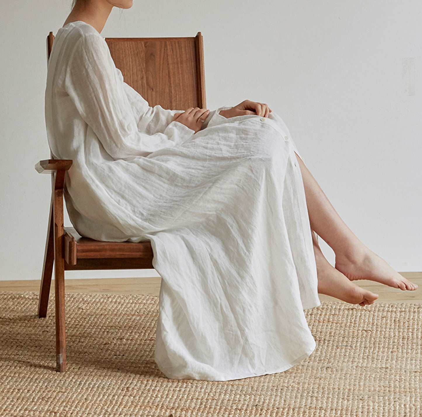 edoa Pleated French Linen 2 Way Maxi Coat Dress