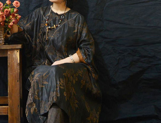 edoa Mud Silk Rayon Blend Jacquard Qipao