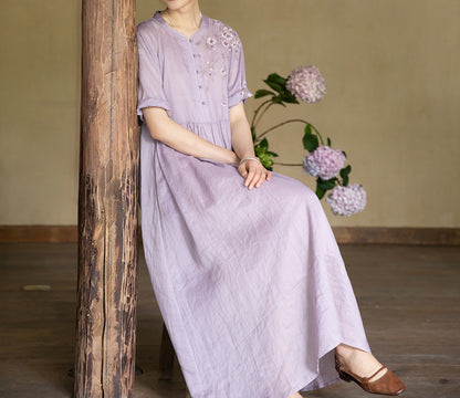 edoa Ramie Chinese Dress with Hand Embroidery
