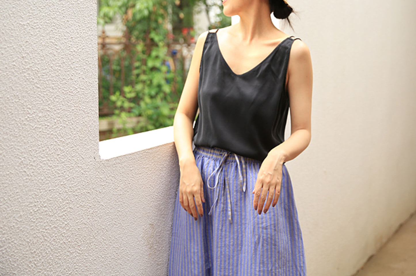 edoa Stone Washed Silk Satin V Neck Tank