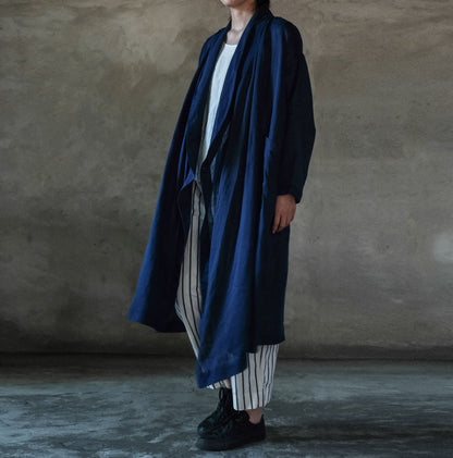 edoa Indigo-dyed Ramie Shawl Collar Coat