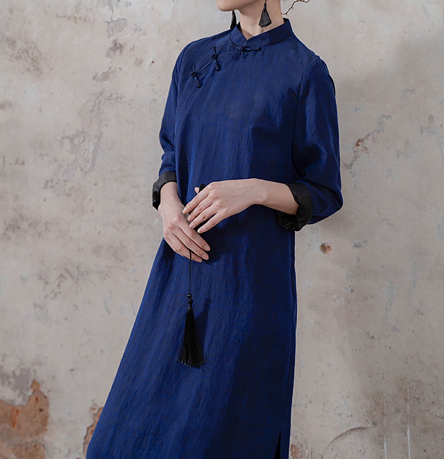 edoa Blue Mud Silk Modern Cheongsaam Dress