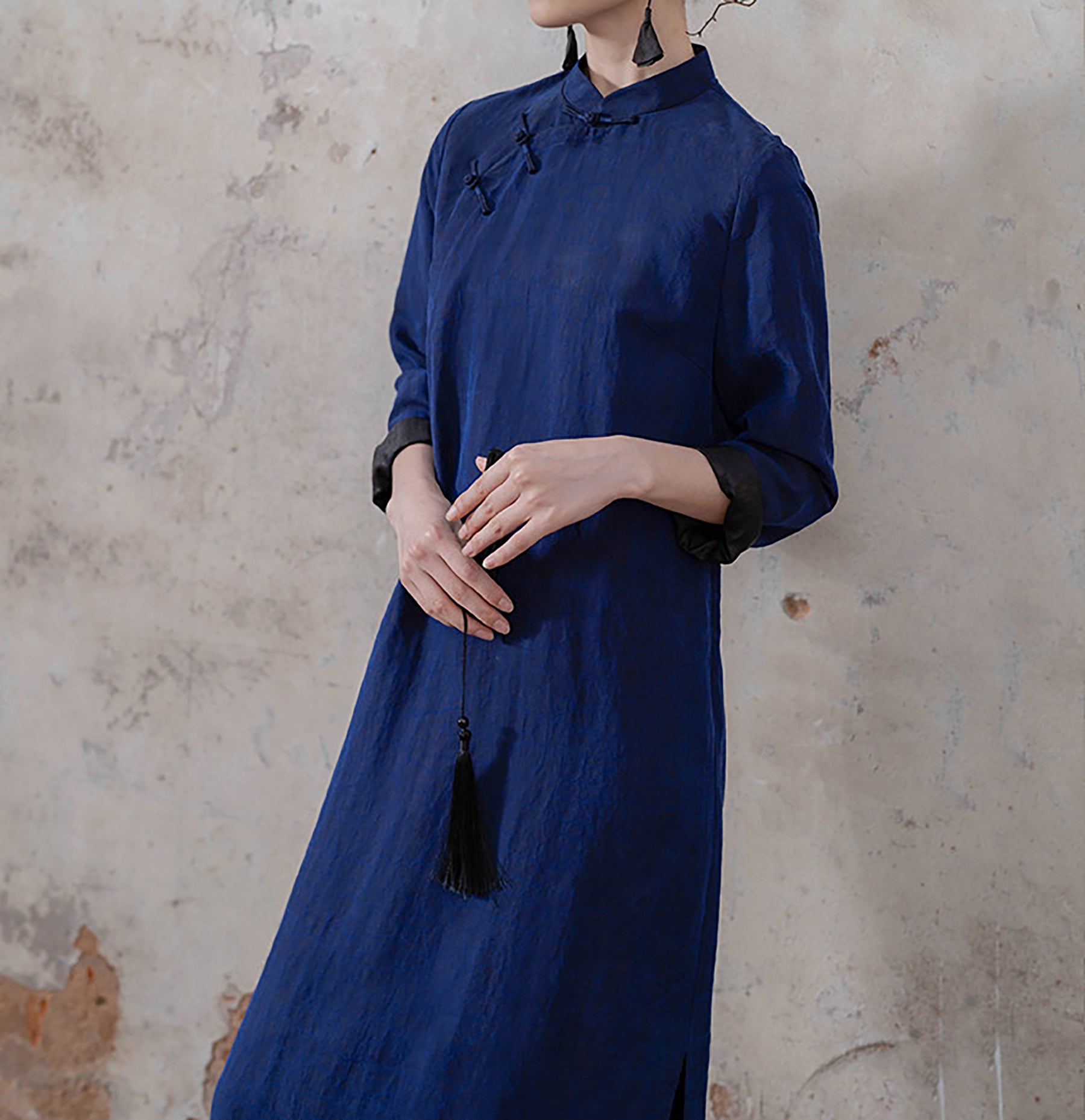 edoa Blue Mud Silk Modern Cheongsaam Dress