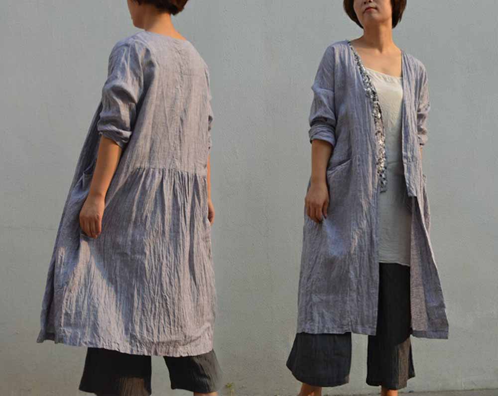 Gray Yarn dyed Linen Cardigan to0284 499