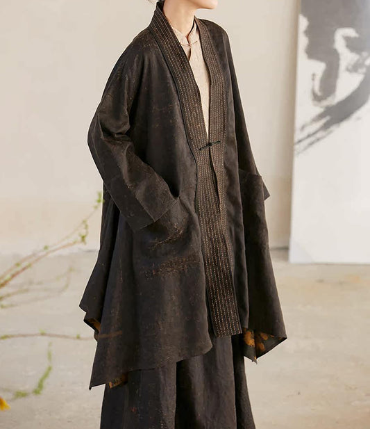 edoa Mud Noil Silk Kimono Coat