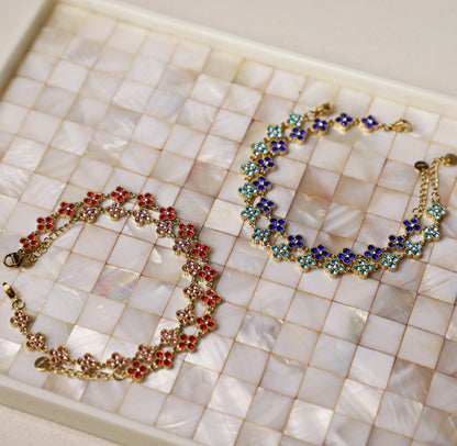 edoa French Chic Gemstone Vintage Clover Bracelet