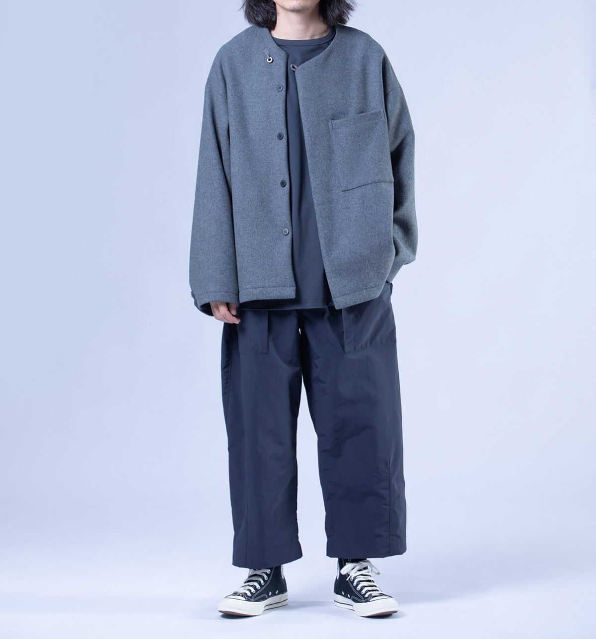 edoa Casual Loose-fit Collarless Woolen Coat