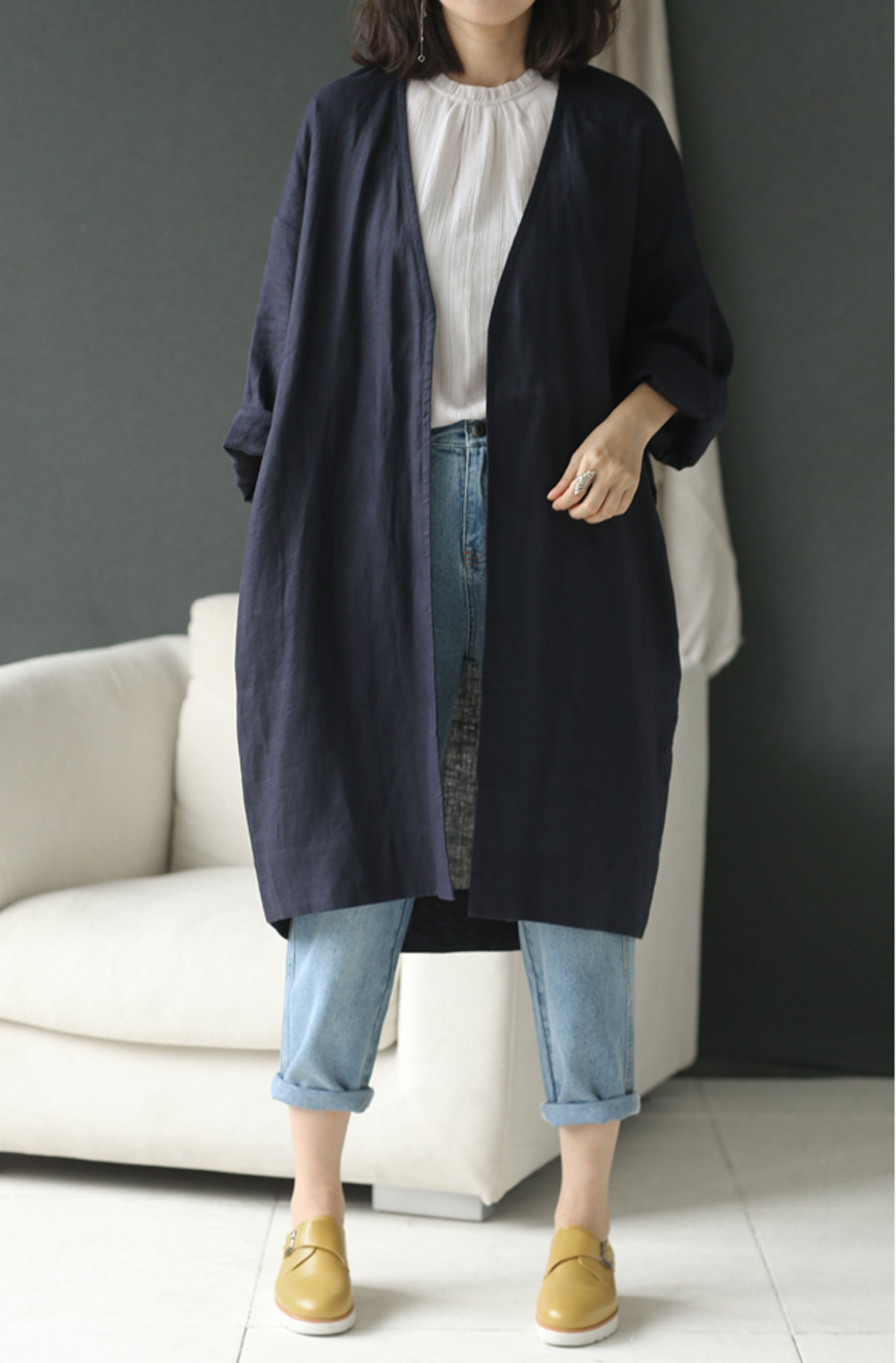 edoa Linen Kimono Wrap with Pockets