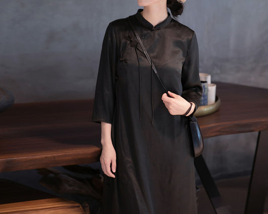 edoa Mud Silk Satin Qipao