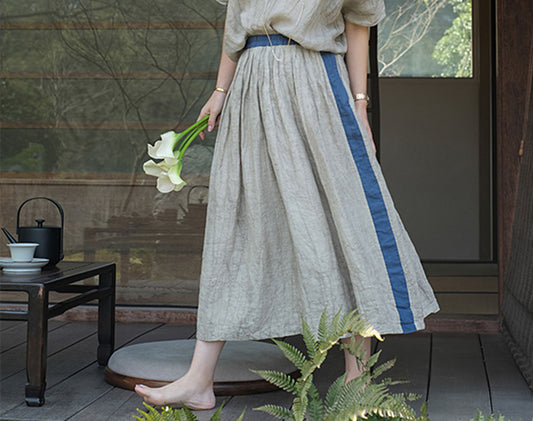 edoa Two Toned Crinkled Linen Skirt