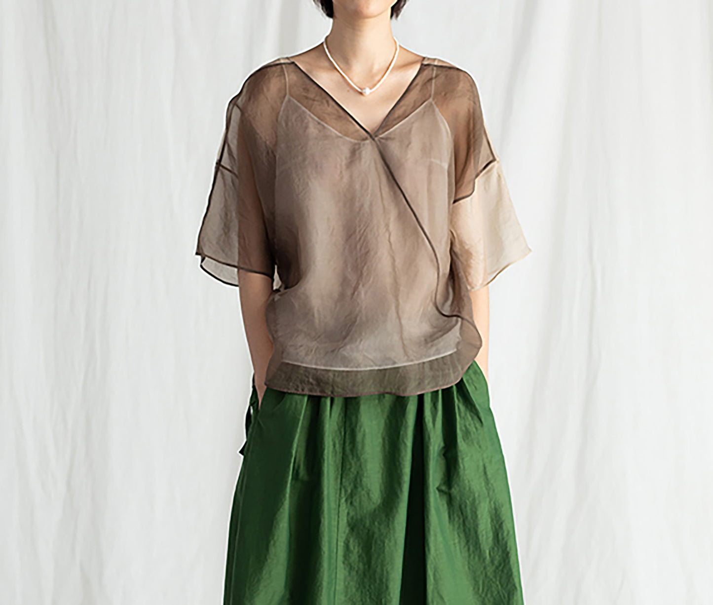 edoa Brown and Beige See-Through Silk T-Shirt 