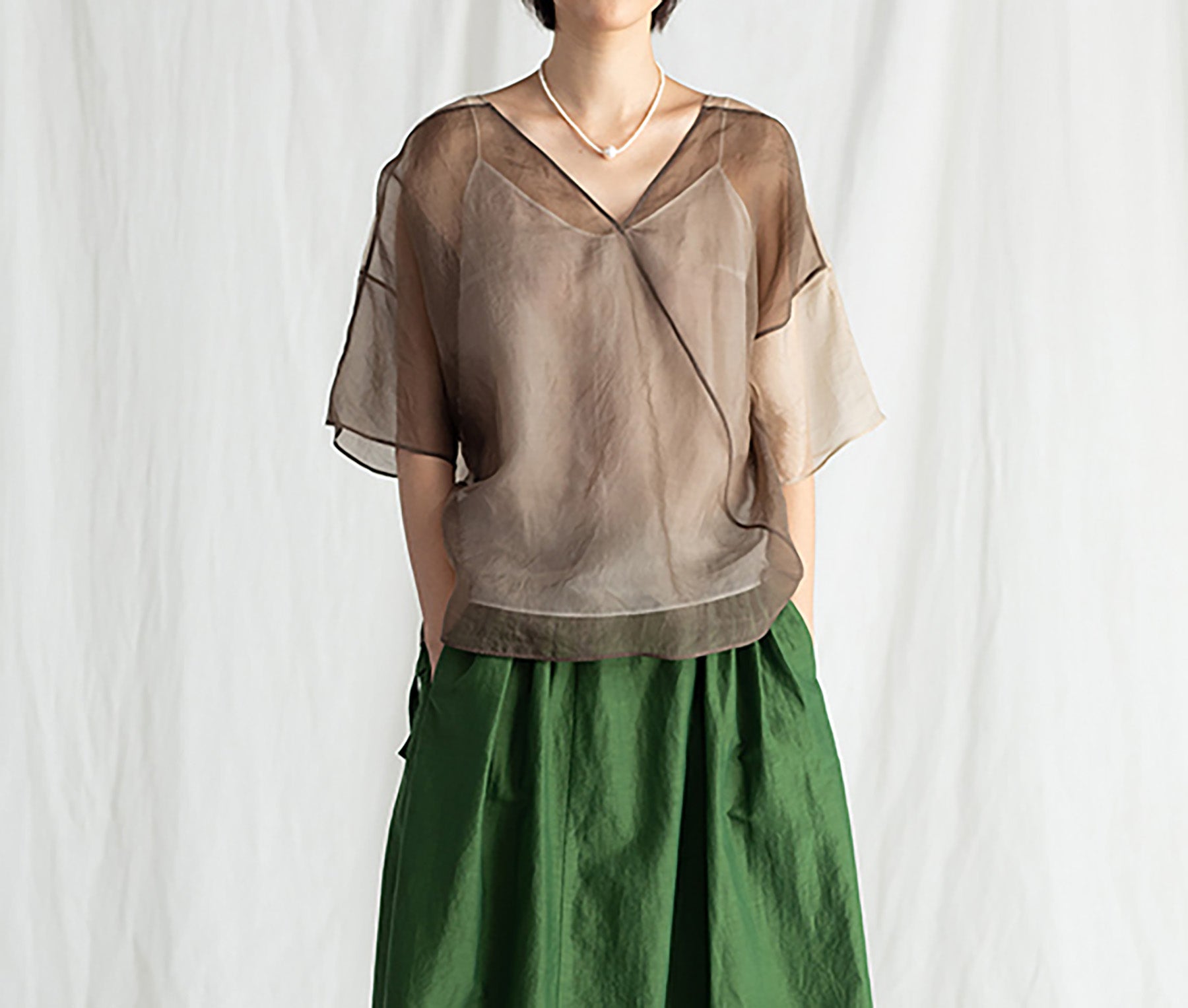 edoa Brown and Beige See-Through Silk T-Shirt 