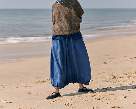 edoa Loose Natural Dyed Linen Low Crotch Pants