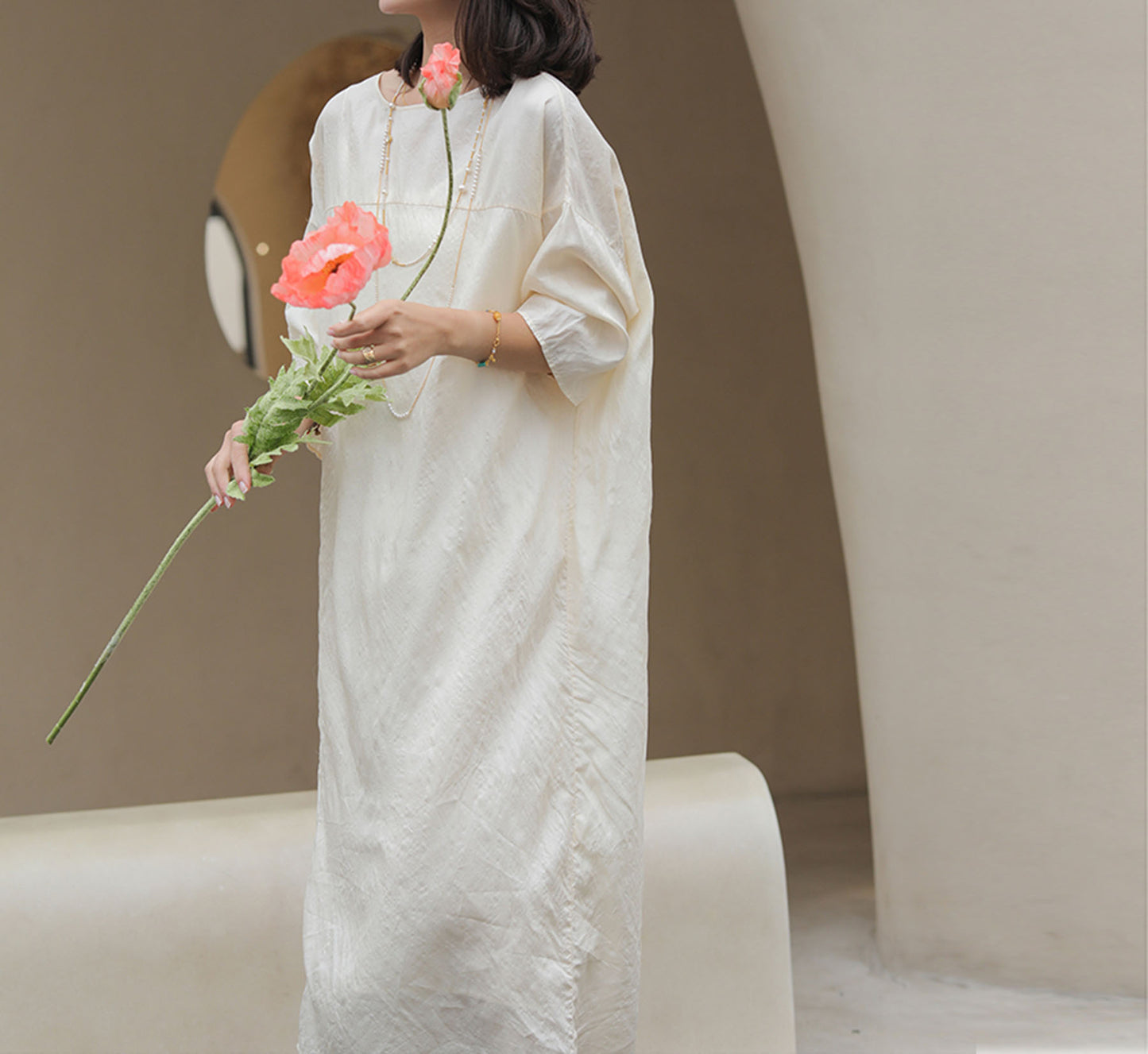 edoa Minimalist Tussah Silk Tunic Dress