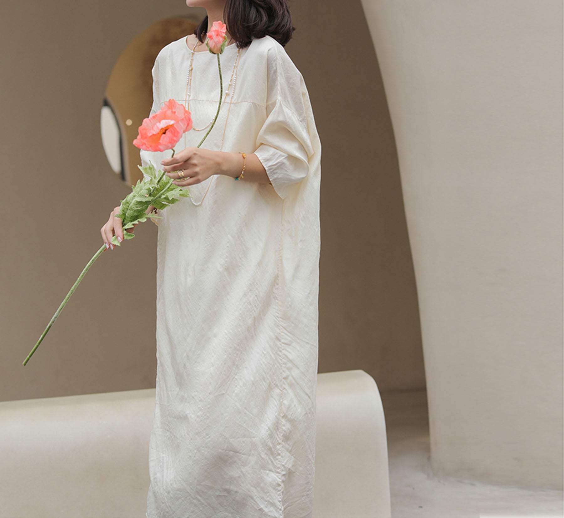 edoa Minimalist Tussah Silk Tunic Dress