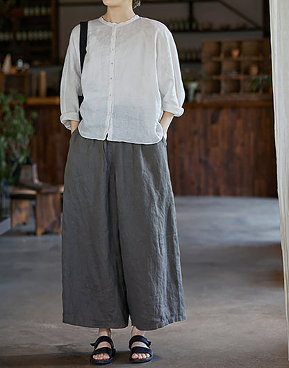 edoa Gray Linen Wide Leg Pants