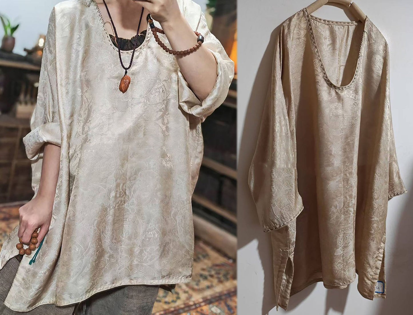 edoa Mulberry Silk Flowery Hualuo Tunic