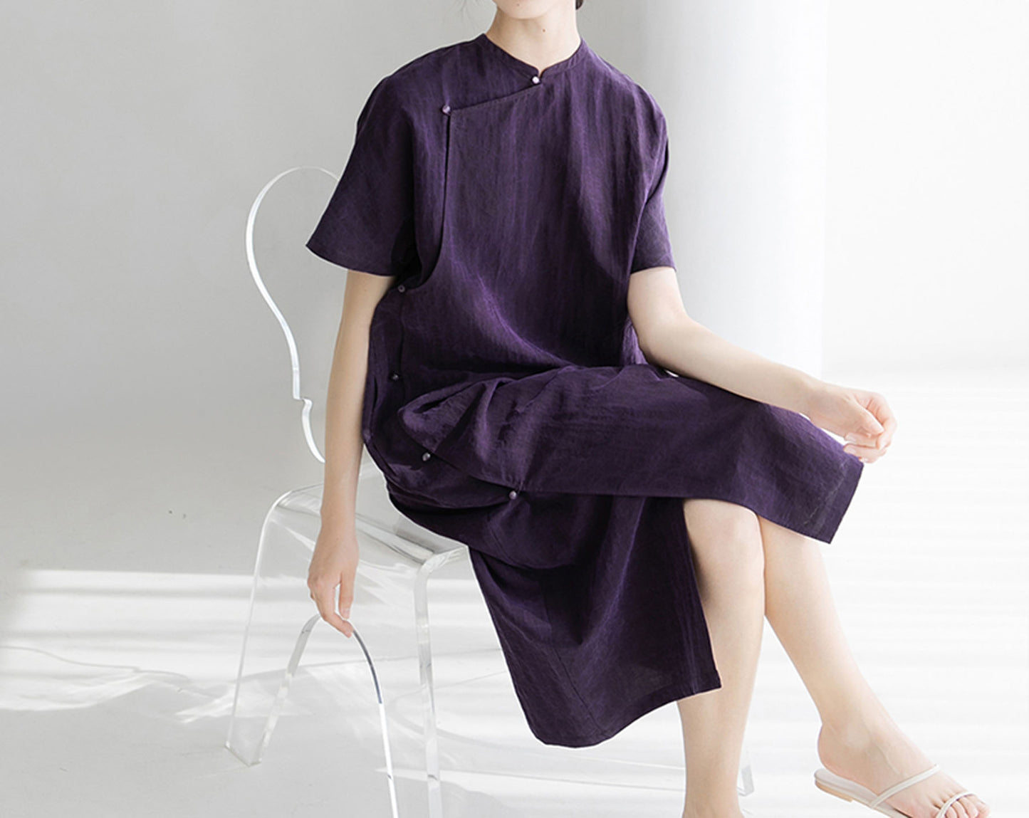 edoa Cracked Mud Silk Qipao 