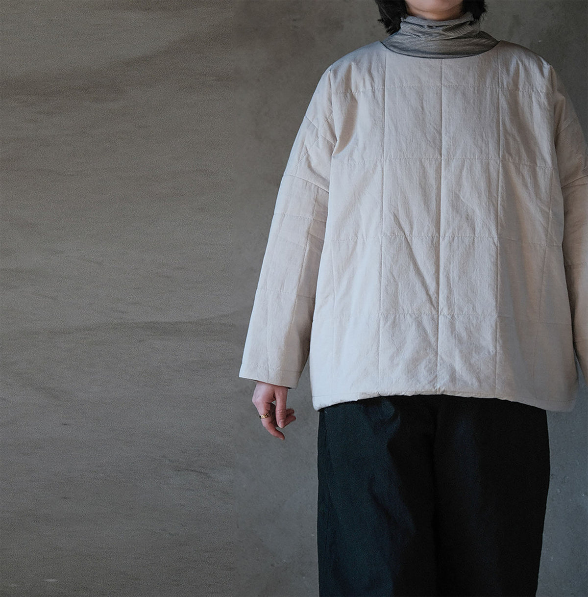 edoa Winter Super Loose Beige Quilted Cotton Pullover Jacket