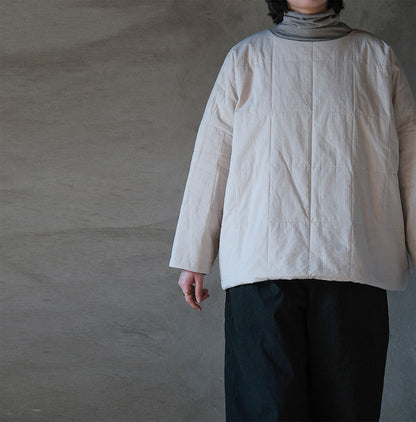 edoa Winter Super Loose Beige Quilted Cotton Pullover Jacket