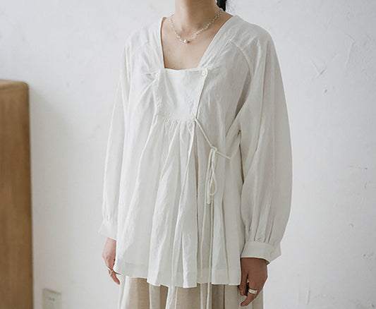 edoa Linen Puff Sleeves Blouse