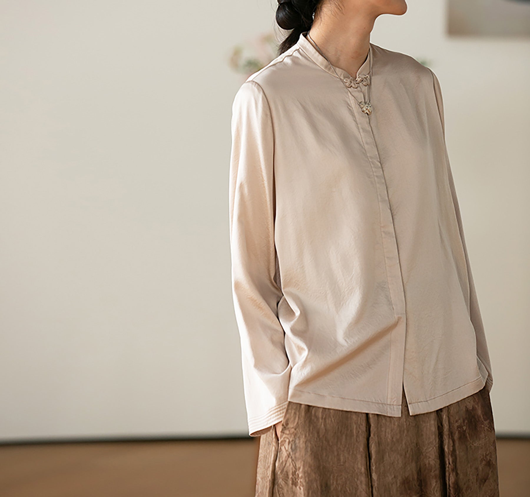 edoa Charmeuse Silk Satin Chinese Blouse