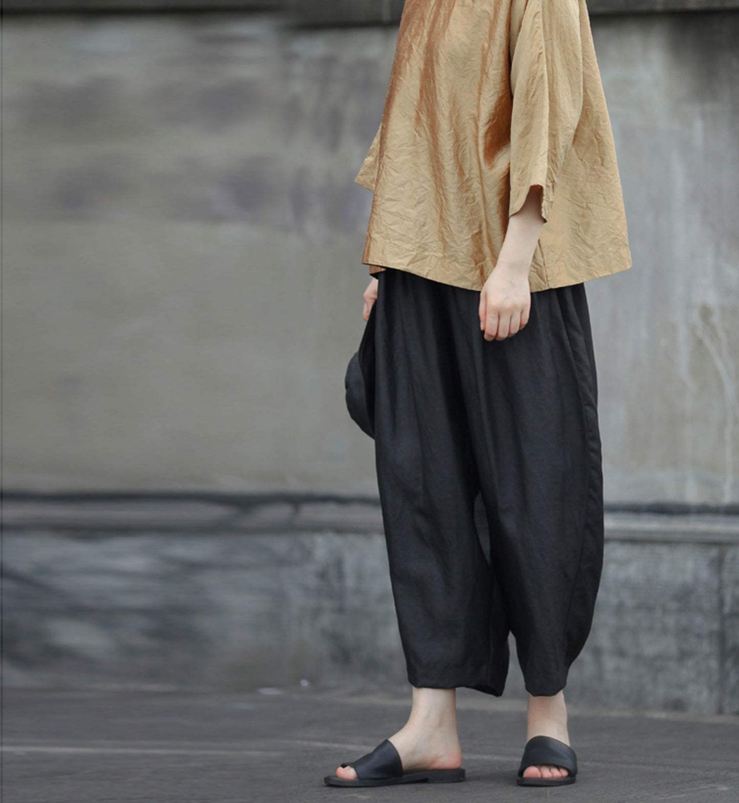 edoa Loose Fitting Mud Silk Wide Leg Pants 