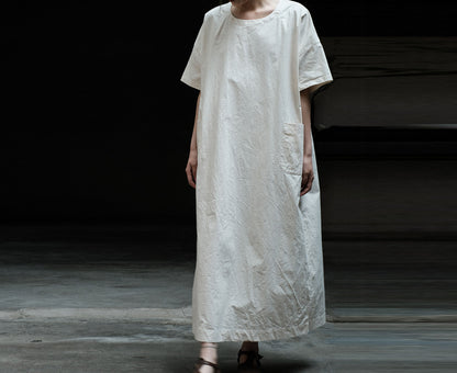 edoa Loose Paper Cotton Minimalism Short Sleeve Dress