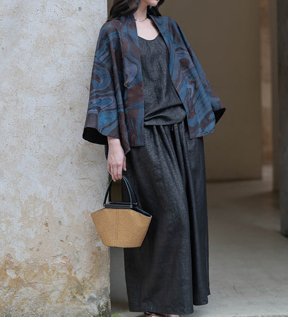 edoa Black Cracked Mud Silk Wide Leg Skants
