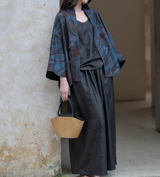 edoa Black Cracked Mud Silk Wide Leg Skants