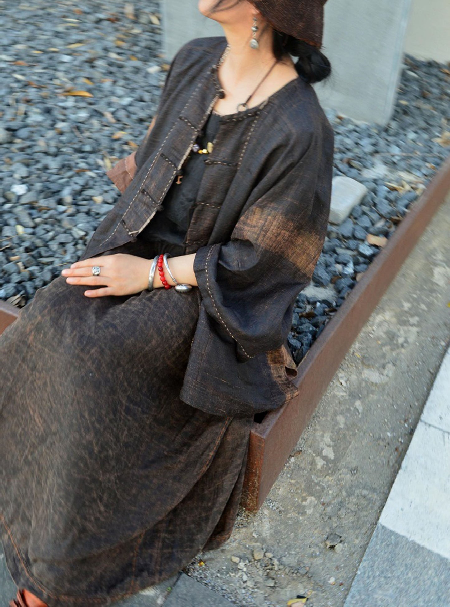 edoa Reversible Mud Tussah Silk Chinese Coat