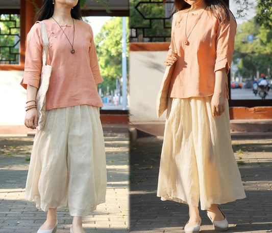 edoa Ramie Wide-leg Pajama Pocket Pants