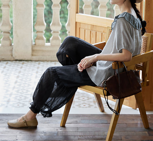 edoa High Counted Ramie Gathered Pants