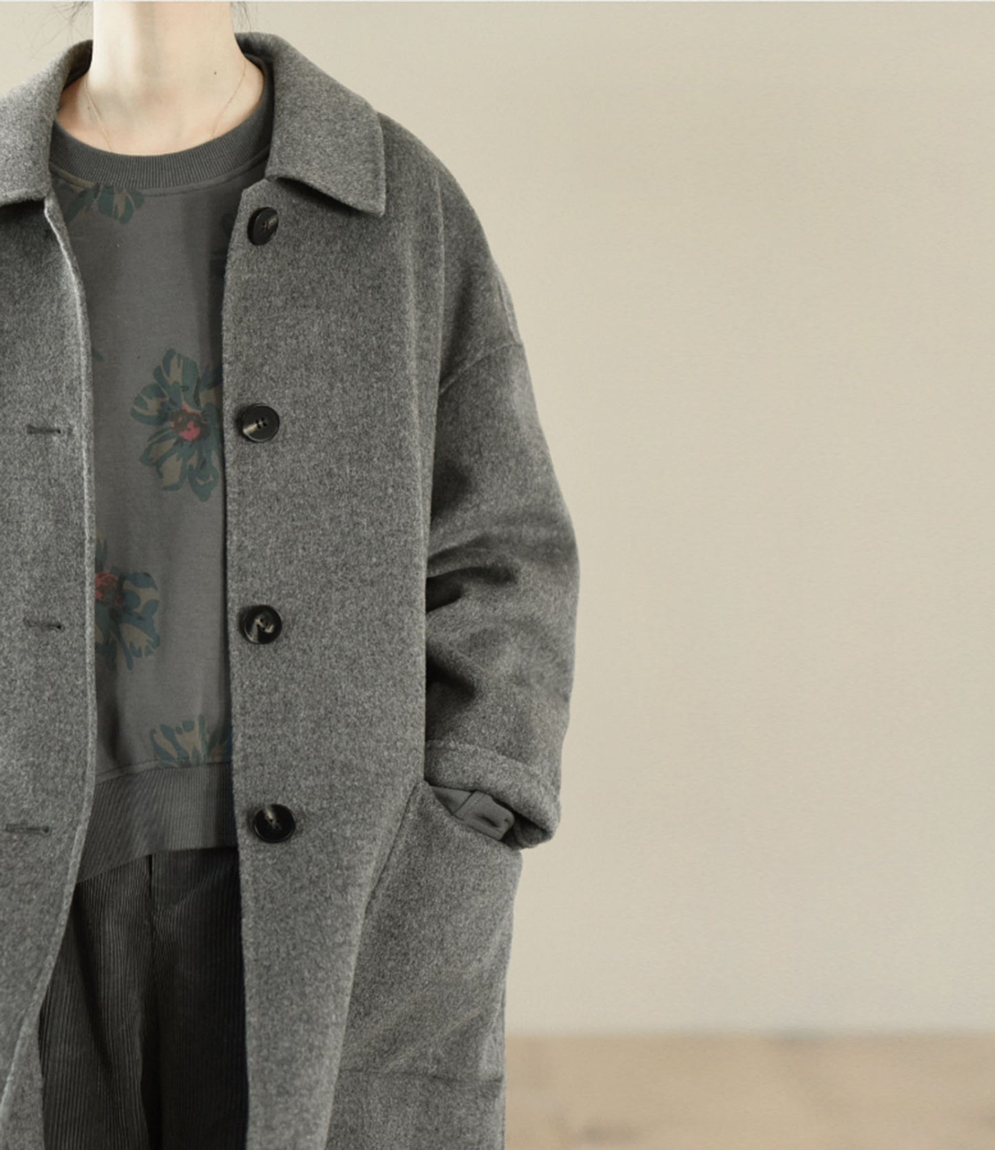 edoa Minimalist Loose Fitting Doubl Face Wool Coat