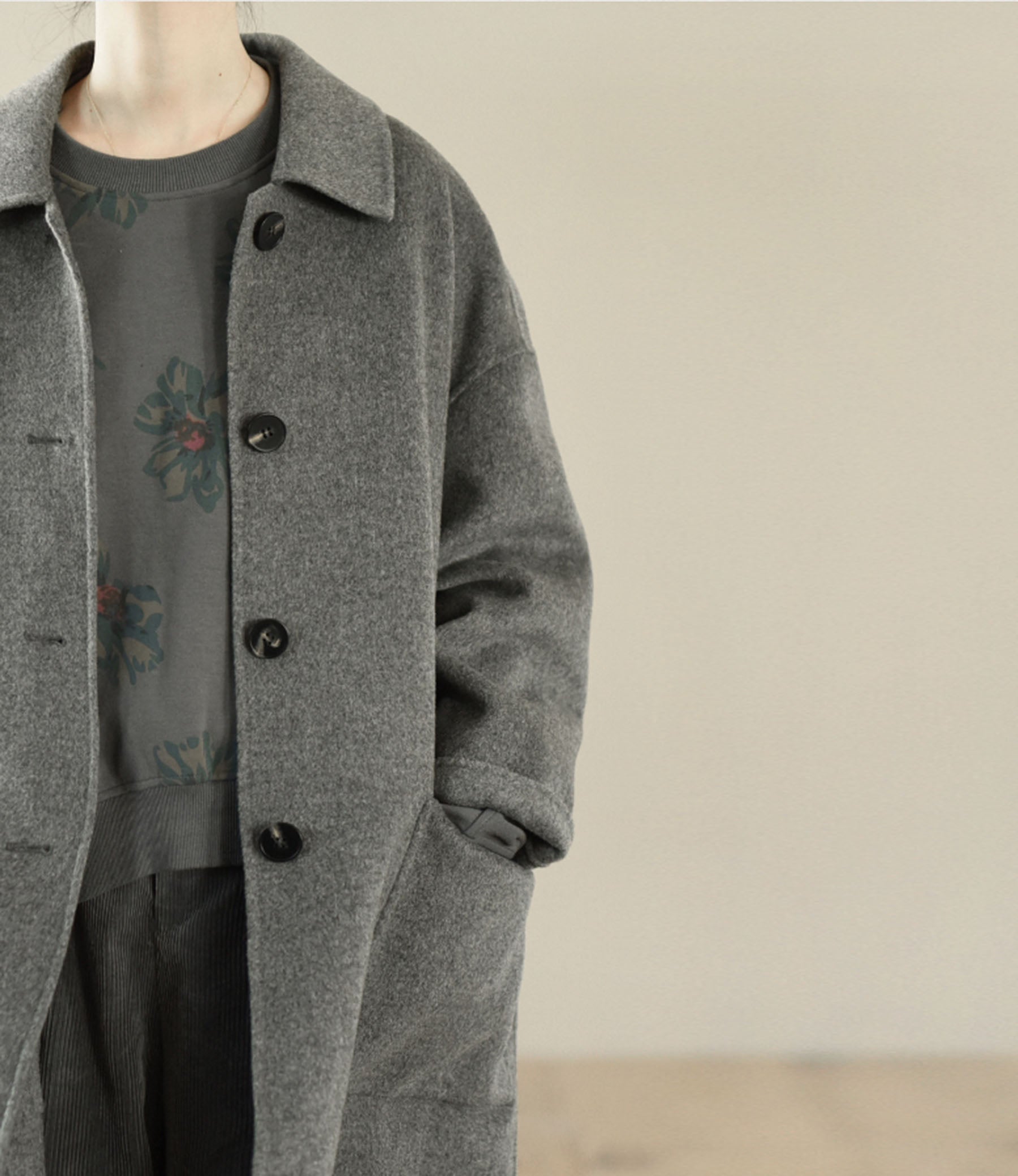 edoa Minimalist Loose Fitting Doubl Face Wool Coat