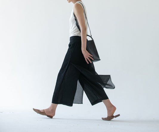 edoa Thin Silk Cotton Blend Pin tucked Apron Pants