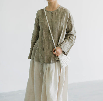 edoa Crinkled Tie Dyed Linen Pleated Shirt