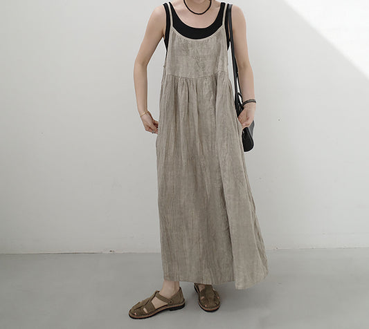 edoa Tie Dyed Linen Pinafore Dress 